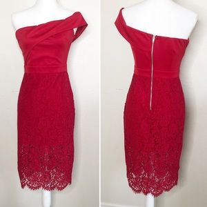 Mustard Seed Off The Shoulder Medium Red Lace Dress